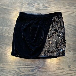 Zara Black Velour & Sequin Mini Skirt